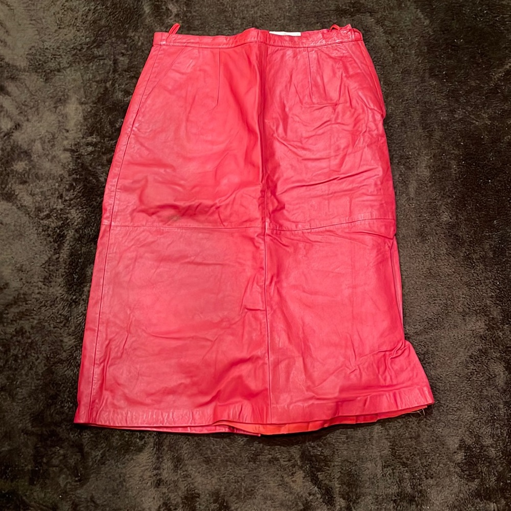 Red leather midi skirt. Size 12. Wilson’s leather.